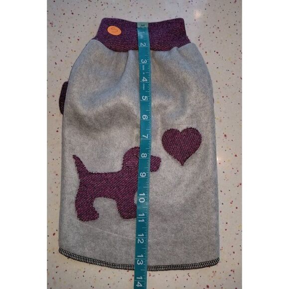 PBK Dog Cat Sweater SMALL Upcycled GRAY W/ PURPLE HEATHER DOG & HEART RECYCLED - Picture 4 of 6